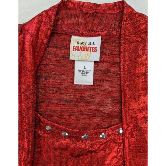 Ruby Rd Women's Dress Size L Red Metallic Shimmer 2-For Shift - Picture 3 of 12